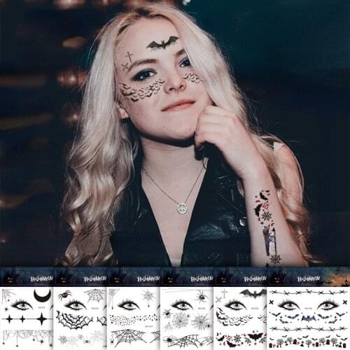 Waterproof Face Tattoo Stickers for Women Men Halloween Funny Atmosphere Scar Spiderweb Festival Tattoos Fake Temporary Tattoos