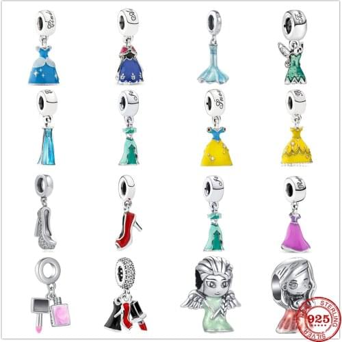 100% 925 Sterling Silver Princess Skirt High heel Charm Fit Original Pandora Bracelet Making DIY Fashion Jewelry For Women