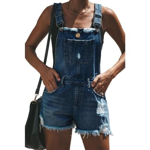 Short Jumpsuit Woman Summer Ripped Shorts Jeans Women Denim Overalls Streetwear Suspender Shorts Womens Clothing Blue XS Mujer