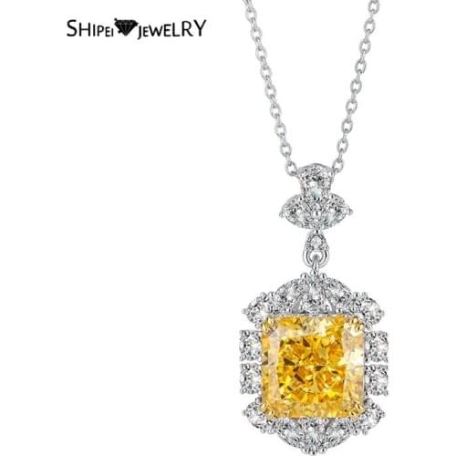 Shipei Luxury 925 Sterling Silver Radiant Cut Created Moissanite Gemstone Women Pendant Necklace Fine Jewelry Christmas Gift