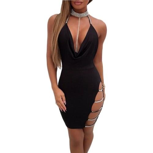 Woman Summer Dress Sexy V-neck Backless Dress Women Strap Sleeveless Halter Party Club Outfits Bodycon Womens Dresses Vestido