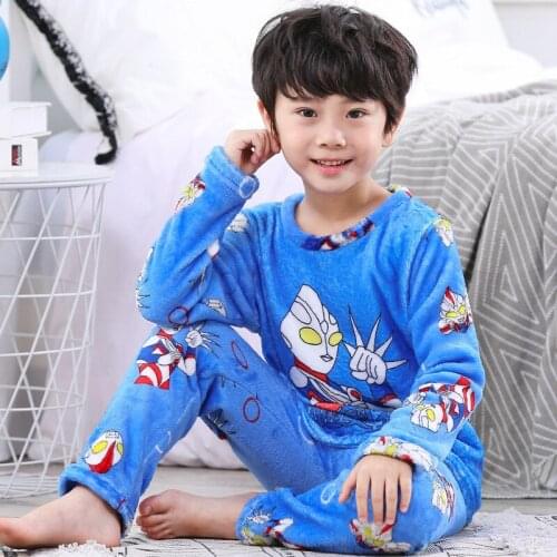 Winter Kids Pajamas Sets Warm Pyjamas For Boys Thicken Girls Sleepwear Flannel 2-14 Years Fleece Baby Thermal Underwear Set