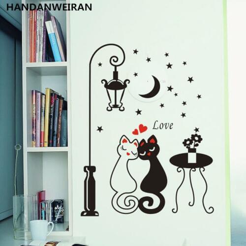 Cartoon Black White Couple Cat Wall Decal Art Mural Fashion Romantic Wall Sticker for LivingRoom Sofa Home Decor