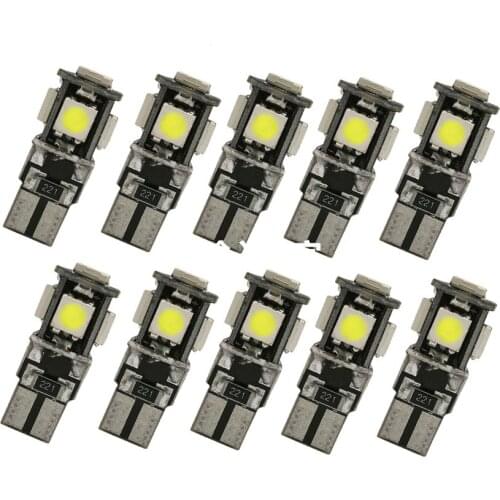 10PCS T10 LED Bulb Canbus 12V 5SMD 12V White 6000K 5W5 LED No Error Car Plate License Interior Wedge Side Dome Reading Lamps