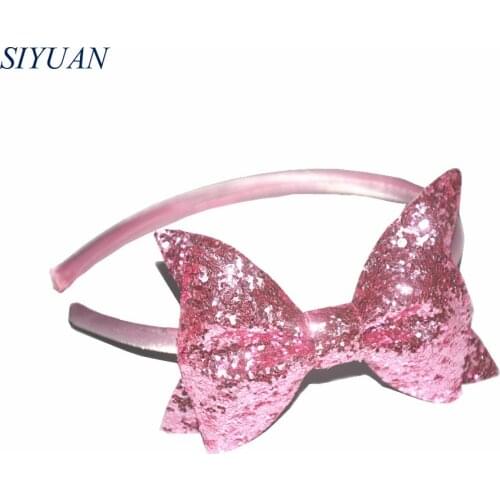 12pcs/lot Ribbon Covered Plastic Headband with Synthetic Leather Hair Bow Knot Kids Lovely Bling Hair Band FG006