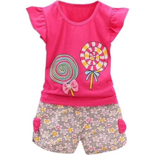 New Fashion 2PCS Toddler Kids Baby Girls Outfits Lolly T-shirt Tops+Short Pants Clothes Set Sport suit B0797