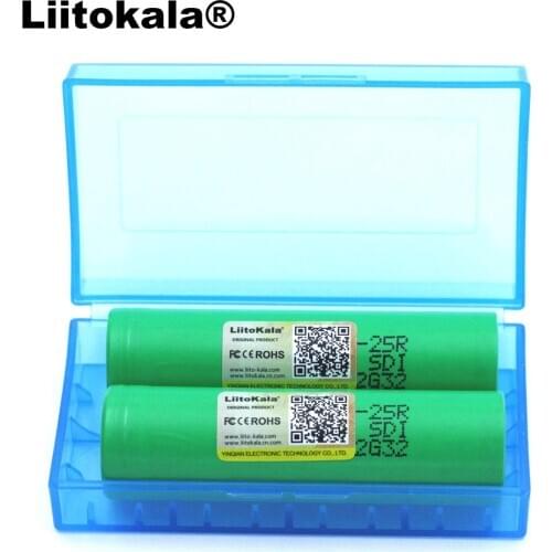 2PCS Liitokala New 18650 2500mAh battery INR1865025R 3.6V discharge 20A Rechargeable batteries + Storage box