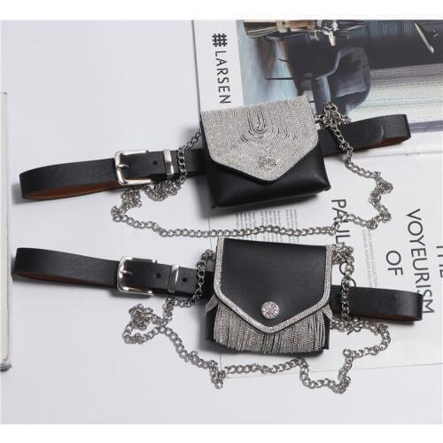 2020 Desiger Flower Rhinestone Waist Bags For Women PU Leather Large Size Waist Belt Mini Packs Street Chain Messenger Flap Bag