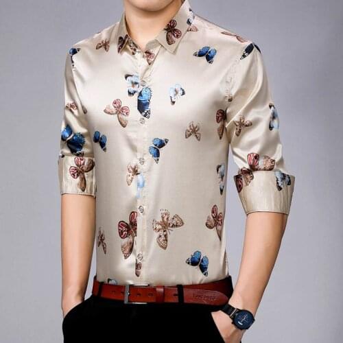 2021 Brand Long Sleeve Men Social Shirt Streetwear Casual Butterfly Shirts Dress Mens Slim Regular Fit Clothes Fashions