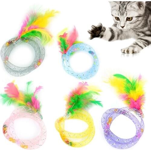 5PCS Pet Training Toy Fake Feather Hose Design Cat Interactive Toy Pet Play Toy
