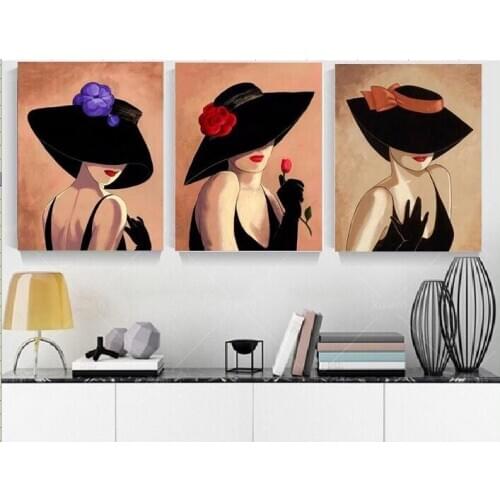 Diy full 3d diamond embroidery Hat beauty 5d diamond painting cross stitch triptych square drill mosaic people crafts 3pcs/set