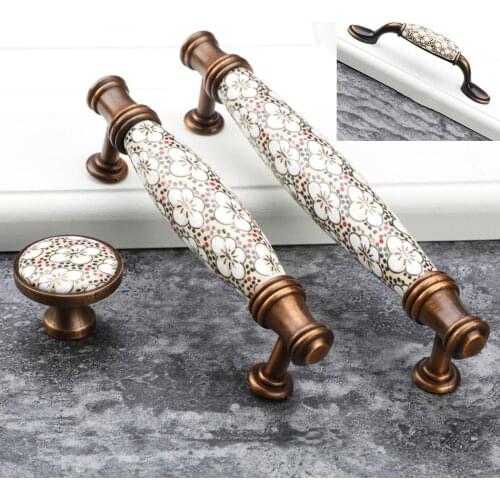 Antique Bronze Ceramic Cabinet Vintage Drawer Knobs Wardrobe Door Handles Furniture Drawer Pull Hardware Pulls