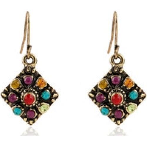 Antique Bohemian Boho Colorful Rhinestone Crystal Dangle Drop Earrings for Women Hanging Ethnic Square Fashion 2018 Brincos