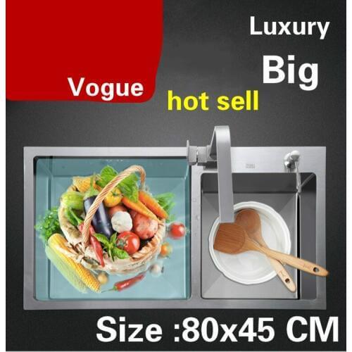 Free shipping Home kitchen manual sink double groove high capacity wash vegetables 304 stainless steel standard 80x45 CM