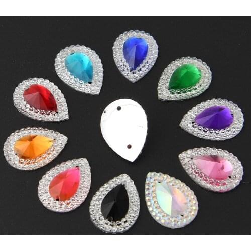BOLIAO 40Pcs 13mm*18mm Water Drop Shape AB Color Resin Flat Back Sew on Bags/Wedding Dress Decoration Craft DIY R253