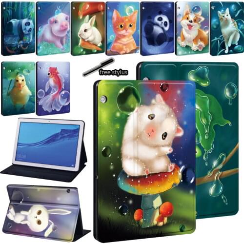 Animal Series Tablet Case for Huawei MediaPad T3 8.0/T5 10 10.1"/T3 10 9.6"/Mediapad M5 Lite 10.1"/M5 10.8"+ Free Stylus