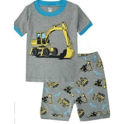 Baby Kids Excavator Pajamas Suit Summer Children Short Sleeve Cotton Sleepwear Boys Cartoon Pyjamas Girls Cute Home Clothing Set