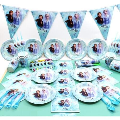 Disney Frozen Princess Theme Snow Queen Birthday Plates Cup Straws Party Decor Kids Girl Party Supplies Balloon Tableware Set