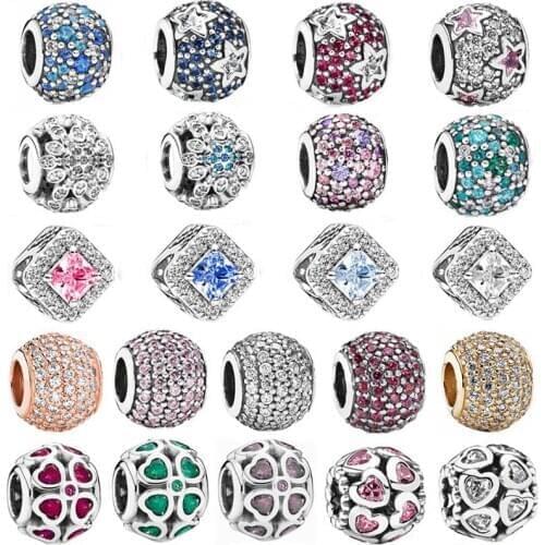 DIY Charm Dazzling Geometric Radiance Snowflake Lucky Clover Mosaic Ball 925 Sterling Silver Bead Fit Fashion Bracelet Jewelry