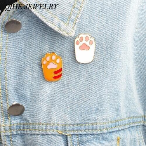 QIHE JEWELRY 2pcs/set Enamel pins set Pink cat dog paw pin Animal Accessory Unique Gift for cat lover dog lover gift