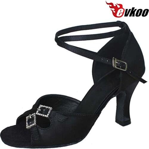 Evkoodance Size US 4-12 Satin With Crystal Buckle Latin Salsa Dance Shoes For Women 7 cm Heel Height Evkoo-266