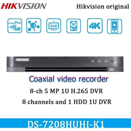 Hikvision 8ch DVR DS-7208HUHI-K1 5 MP 1U H.265 1 HDD H.265 pro+ Up to 16 network cameras can be connected HTTPS ONVIF