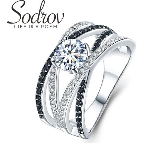 New Arrival Authentic 925 Sterling Silver Women Rings White/Black Zirconia 925 Silver Rings Fine Jewelry Gift Bague C012