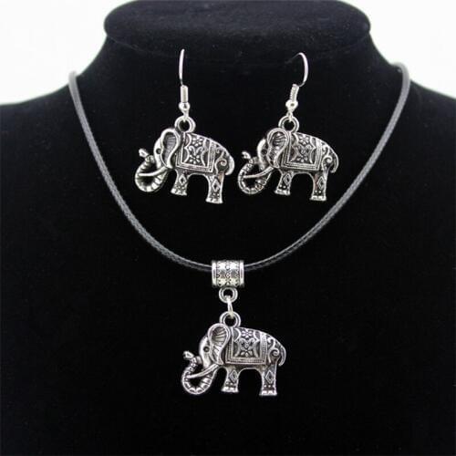 10 sets/lot Women Fashion Elephant Jewelry Sets Silver Pendant Necklace Earring Set Animals Statement Charm Choker