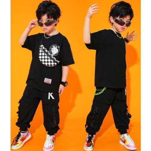 Boys Concert Dance Costumes Cool Hip Hop Outfits Show Clothes Street Wear Tshirt Tops Cargo Pants Kids Modern Jazz Stage Clothes