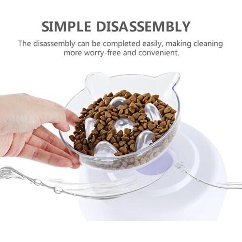 Cat Feeding Bowl 15 Degree Tilt Transparent Removable PP Sturdy Base Pet Water Feeder For Spine Protection Pet Slow Eating Bowl