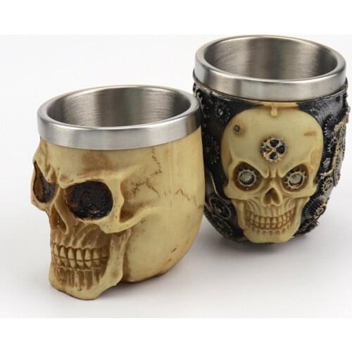 Resin Skull Head Shaving Soap Bowl with Stainless Steel Liner, Shave Cream Cup Cleaning Mug, Barber Shop Decoration