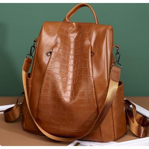 Fashion Alligator Leather Backpacks for Women 2021 Large Capacity Travel Bagpacks Vintage School Bags Mochilas Para Mujer Brand