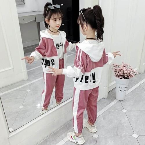 Fashion School Girls Clothing Set Spring Fall Kids Teenage Sportswear Clothes Suit Childrens Hooded Sweatshirt + Pants 2 Pcs