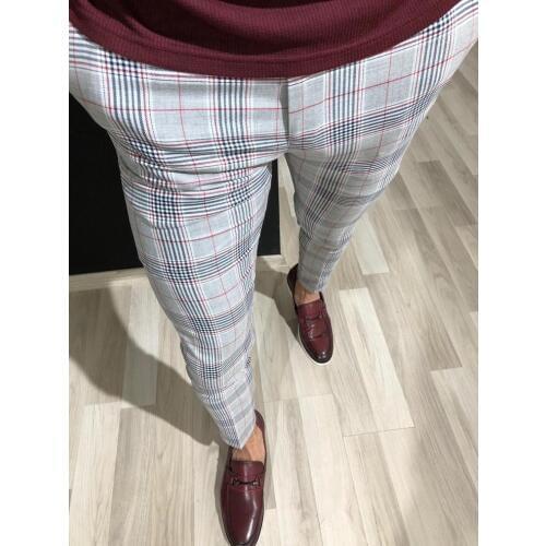 Mens Dress Pants Slim Fit Plaid Gray Trousers Business Formal Slim Fit Pants Tight Pants Mens Dress Pants with Stripe Om Side
