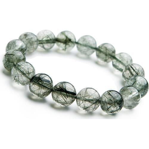 Natural Genuine Green Rutilated Quartz Bracelets For Women Men 13mm Big Round Crystal Bead Natural Rutilated Quartz Bracelet