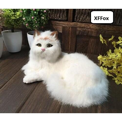 New real life lying cat model plastic&furs yellow head right cat doll gift about 21x12x16cm xf1350