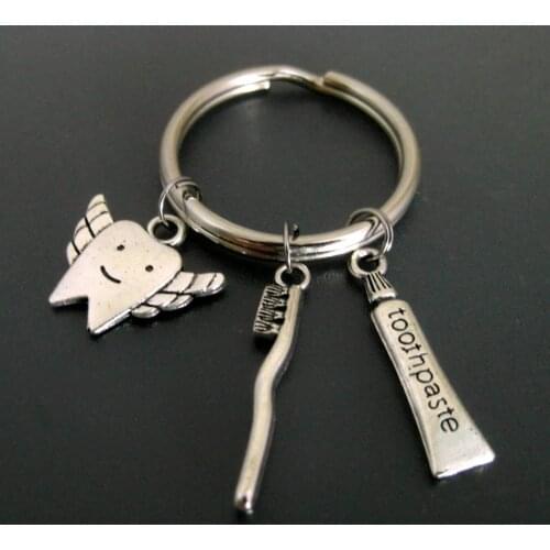 New Mini Tooth Toothbrush Toothpaste Keychain, Dentist Memorial Keychain, Creative Key Pendant Accessories