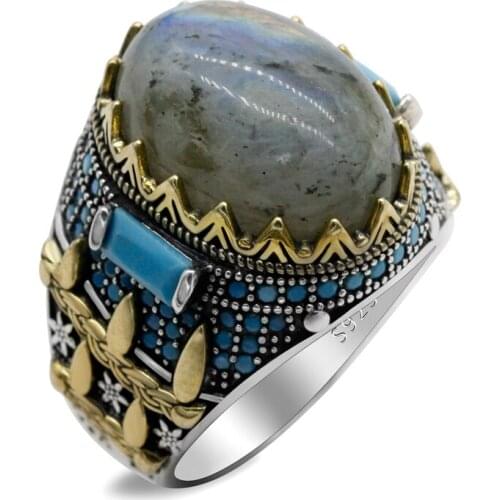 Oval New Natural Labradorite 925 Sterling Silver Mens Ring Claw Setting Design Popular Punk Style Mens Ring Jewelry Ring Gift