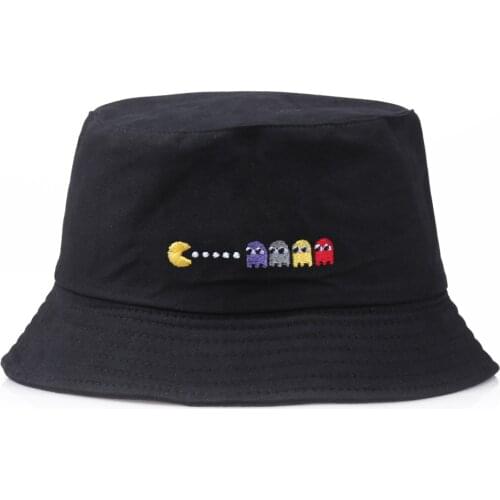 Fashion Women Bucket Hats Cartoon Cotton Embroidered Fisherman Hat Foldable Panama Cap Unisex Fedoras Men Womens Wide Brim Hat