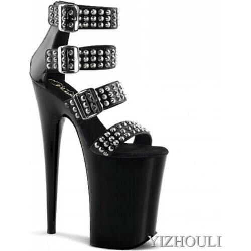 23 cm high sexy stiletto sandals, club rivet heels 9 inch super high heels, summer dancing shoes