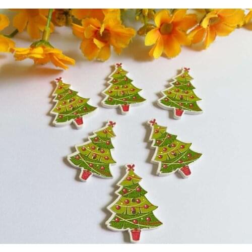 120pcs Christmas tree Decorative Mixed Wooden Buttons Scrapbooking Accessories 2 Holes Flatblck Button For Crafts