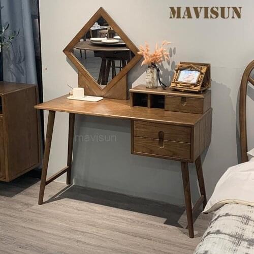 Nordic Solid Wood Dressing Table Modern Minimalist Makeup Vanity Table Storage Cabinet Luxury Small Apartment Bedroom Furniture