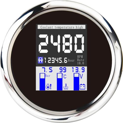 SPR 85mm 4 in 1 Multi-functional Gauge Meter Digital Tachometer 9-32V Water Temp Oil Pressure 0~10Bar With Alarm