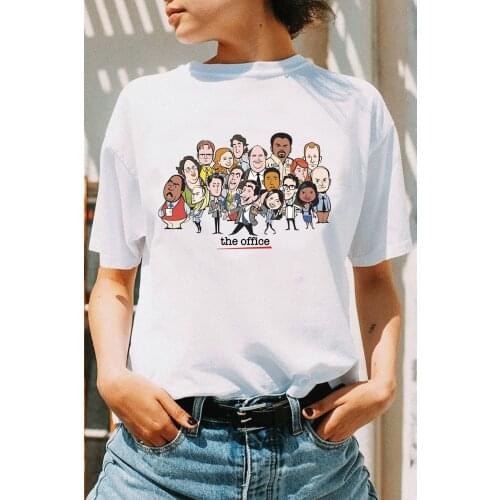 Sunfiz YF 1PCS White Tees Women Cartoon the Office Movie Show TV Friends Letter Print Short Sleeve Pullover Shirt Tops