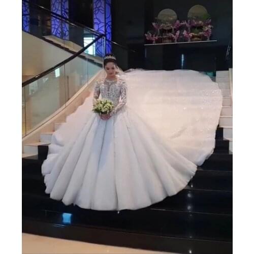 Vestido De Noiva Ensotek Crystal Lace Wedding Dress 2022 Ball Gown Dubai Arabic Muslim Wedding Gown Bridal Dress robe de mariage