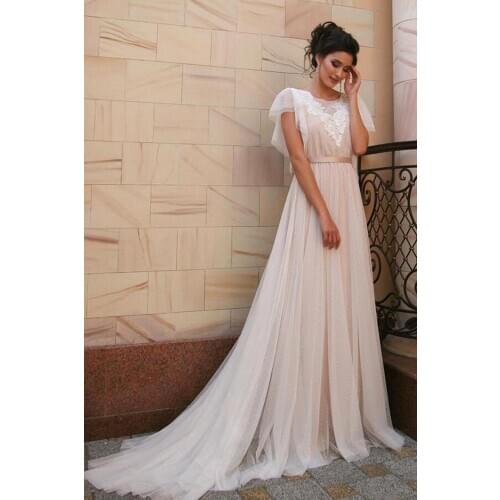 Boho Bohemian Wedding Dress Sexy Open Back Lace Appliques Dot Tulle Bridal Gowns with Belt Princess Party Dress Plus Size