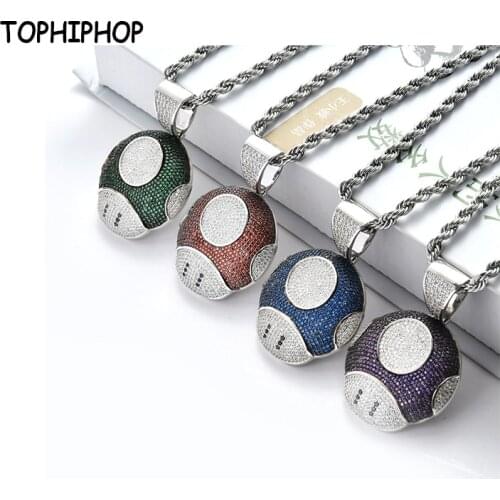 TOPHIPHOP New Fashion Iced Out Mushroom Necklace & Pendant Copper Bicolor Cubic Zircon Necklace Hip Hop Mens Jewelry Gifts