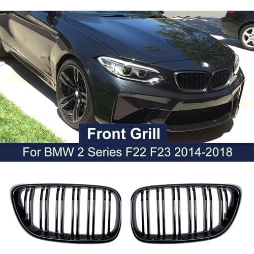 Car Styling Front Bumper Grille Dual Lines Grills for BMW 2 Series F22 F23 F87 M2 Kidney Grill Gloss Matte Black Racing Grilles