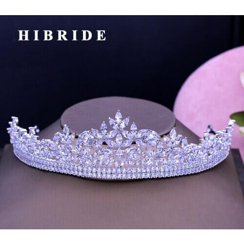 HIBRIDE New Arrival Sparkly Cubic Zircon Tiaras And Crown Women Bridal Hair Accessories Quinceanera Pageant Tiara C-40