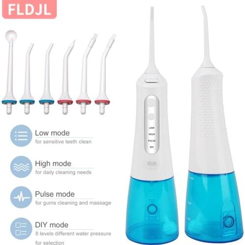 4 Modes Oral Irrigator USB Rechargeable Dental Water Flosser Portable Cordless Waterproof Teeth Cleaner Floss 6 Jet Tips 300ML
